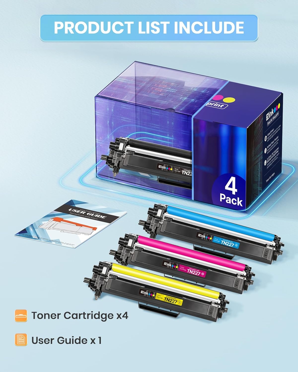 image:imageEZ Ink TN227 Compatible Toner Cartridge Replacement for TN227BKCMY High Yield Brother TN227 TN227BK TN223 to use with HLL3270CDW HLL3230CDW HLL3210CW HLL3290CDW MFCL3710CDW 4 Pack