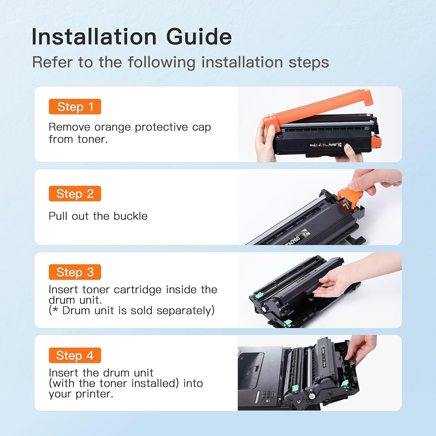 image:imageEZ Ink TN760 Toner Cartridge and DR730 Drum Unit Compatible for Brother TN760 TN730 DR 730 to Use with MFCL2710DW MFCL2750DW HLL2370DW DCPL2550DW 3 Pack 2 Toner Cartridge 1 Drum Unit