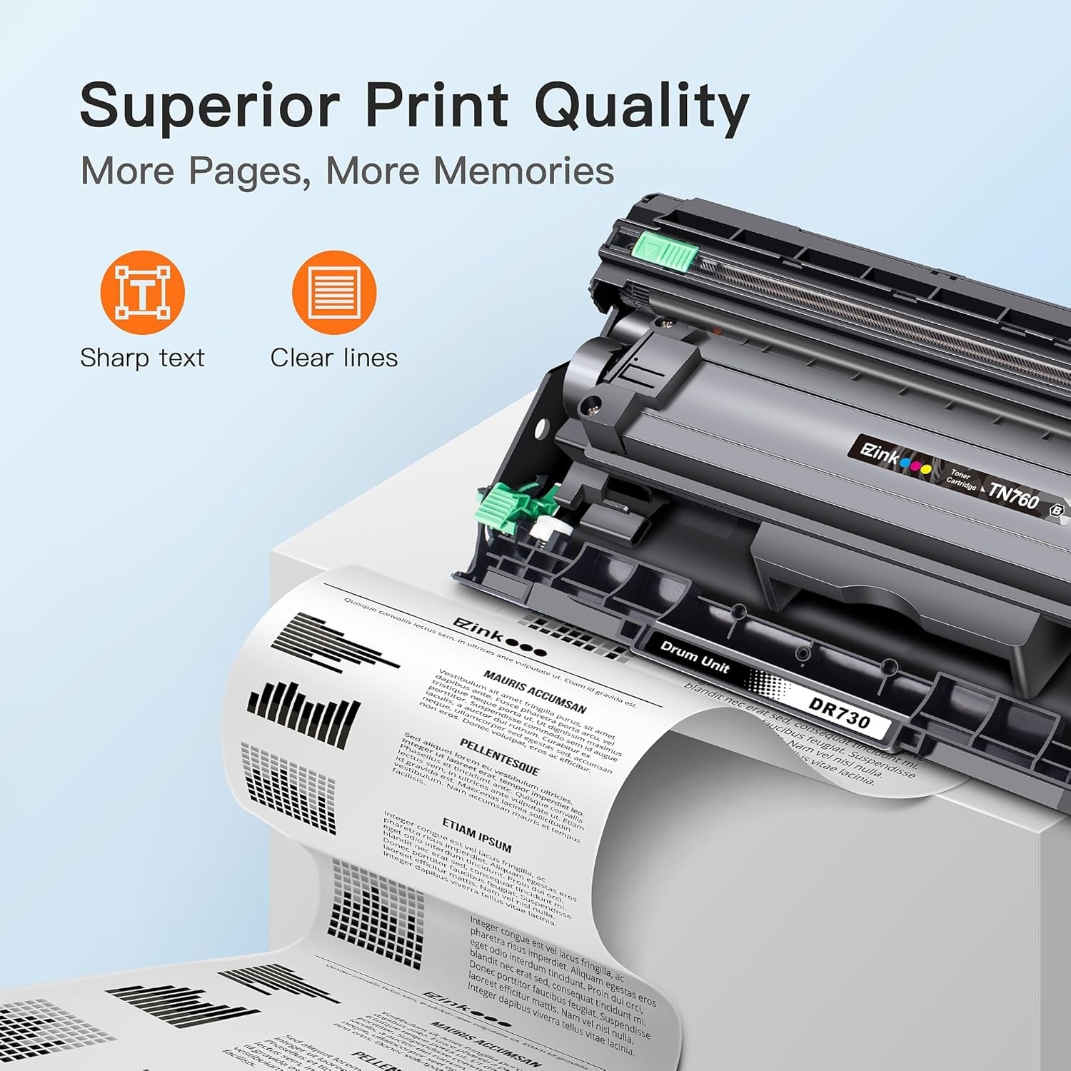 image:imageEZ Ink TN760 Toner Cartridge and DR730 Drum Unit Compatible for Brother TN760 TN730 DR 730 to Use with MFCL2710DW MFCL2750DW HLL2370DW DCPL2550DW 3 Pack 2 Toner Cartridge 1 Drum Unit