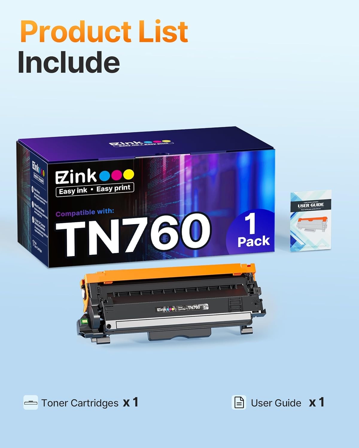 image:imageEZ Ink TN760 Toner Cartridge with Chip Replacement for Brother TN760 TN730 TN730 TN760 Toner for Brother DCPL2550DW HLL2350DW L2395DW L2390DW L2370DW MFCL2710DW L2750DW L2730DW Printer 1 Pack