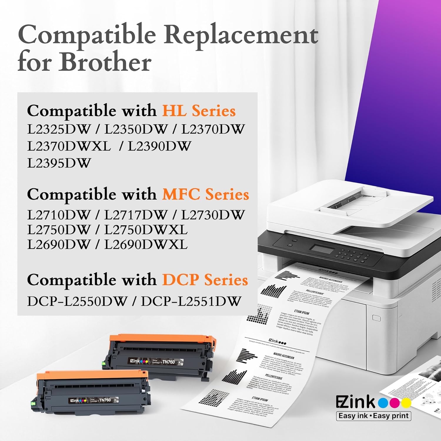 image:imageEZ Ink TN760 Toner for Brother Printer Compatible for Brother TN760 TN730 TN730 Toner Cartridges to Use with MFCL2710DW MFCL2750DW HLL2350DW HLL2370DW HLL2395DW L2390DW DCPL2550DW 2 Black