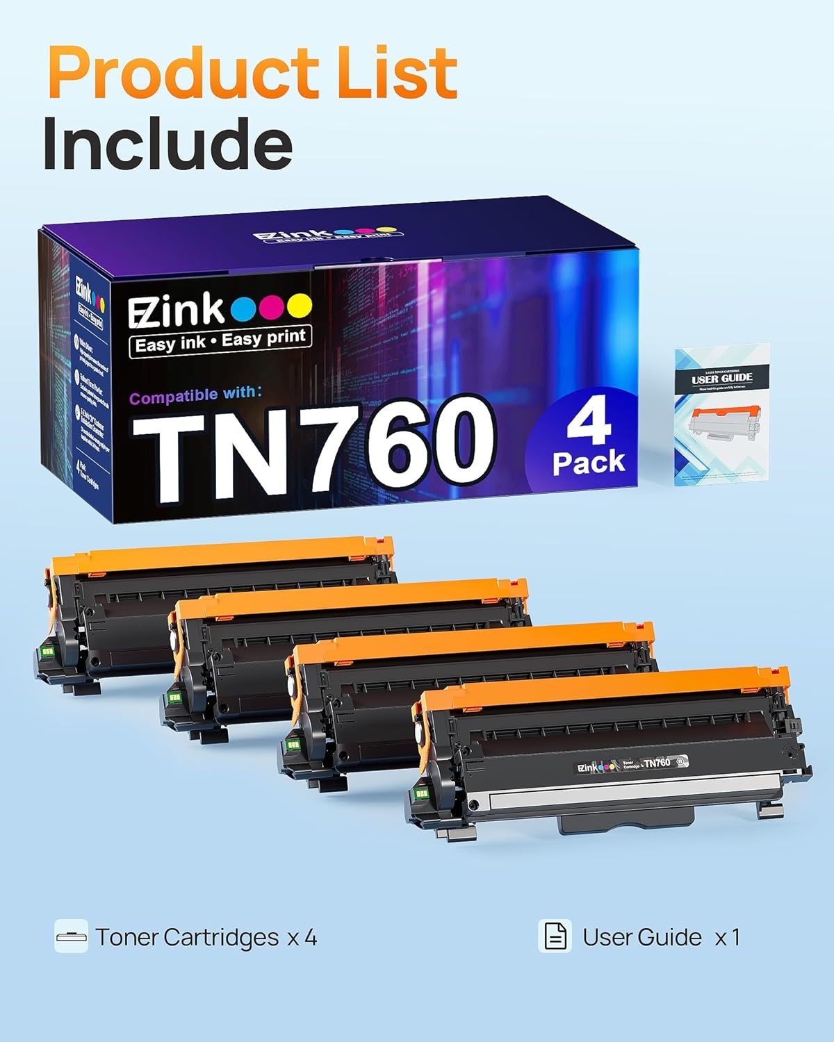 image:imageEZ Ink TN760 Toner for Brother Printer Compatible for Brother TN760 TN730 TN730 Toner Cartridges to Use with MFCL2710DW MFCL2750DW HLL2350DW HLL2370DW HLL2395DW L2390DW DCPL2550DW 4 Black