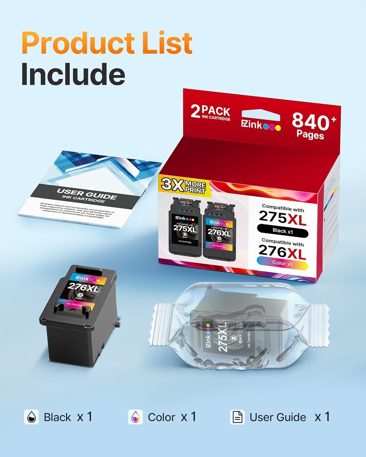 image:imagePG275XL CL276XL Ink Cartridges Combo Pack Replacement for Canon 275 and 276 Ink Cartridges PG275 CL276 275XL 276XL for PIXMA TR4720 TS3522 TS3500 TR4700 TR4722 TS3720 Printer Black Color 2Pack