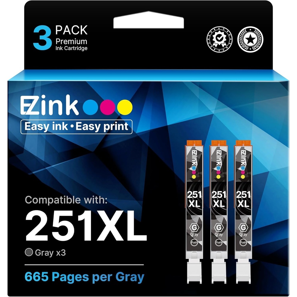 image:imageCompatible Ink Cartridge Replacement for CLI251XL CLI 251 XL to use with PIXMA MG6320 MG7120 MG7520 IP8720 Gray 3 Pack
