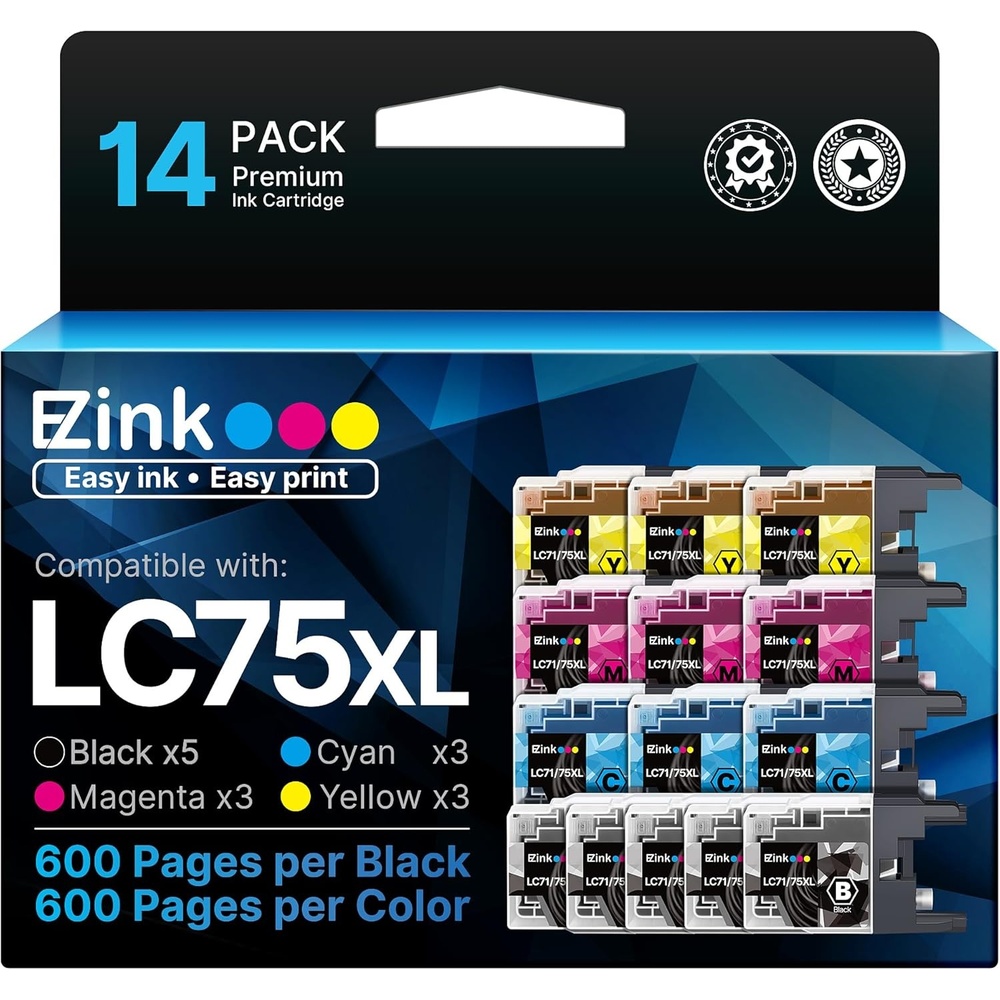 image:imageEZ Ink Compatible Ink Cartridge Replacement for Brother LC75 LC71 LC79 XL to Use with MFCJ6510DW MFCJ6710DW MFCJ6910DW MFCJ280W MFCJ425W 5 Black 3 Cyan 3 Magenta 3 Yellow 14 Pack