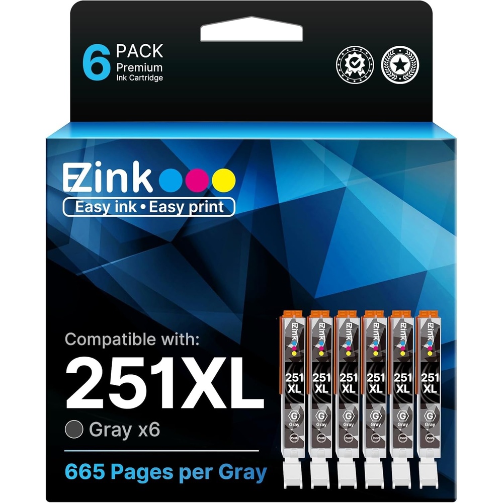 image:imageEZ Ink Compatible Ink Cartridge Replacement for Canon CLI251XL CLI 251 to use with PIXMA IP8720 MG7520 MG6320 MG7120 Printer Gray 6 Pack