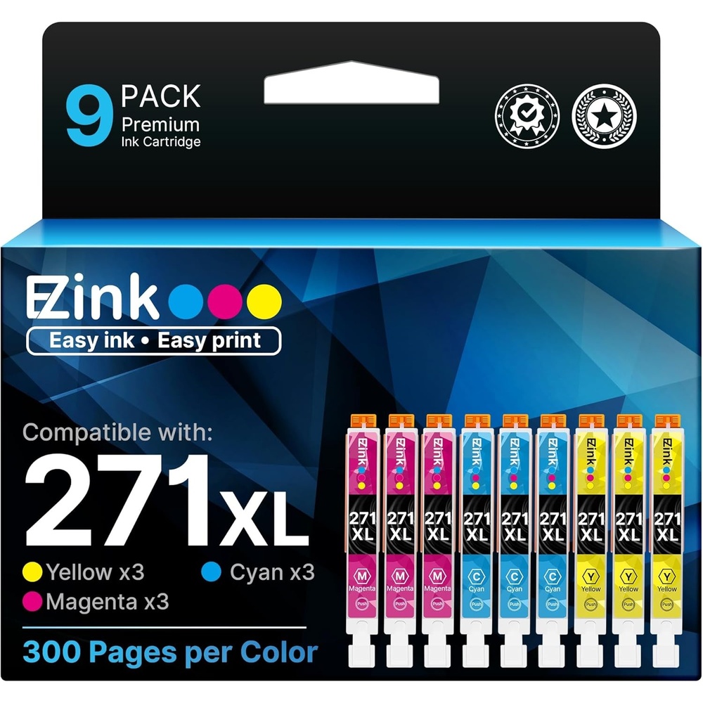 image:imageEZ Ink Compatible Ink Cartridge Replacement for Canon CLI271XL CLI 271 XL to use with TS6020 TS9020 TS8020 MG5720 MG5722 MG6820 MG6821 MG6822 MG7720 3 Cyan3 Magenta3 Yellow 9 Pack