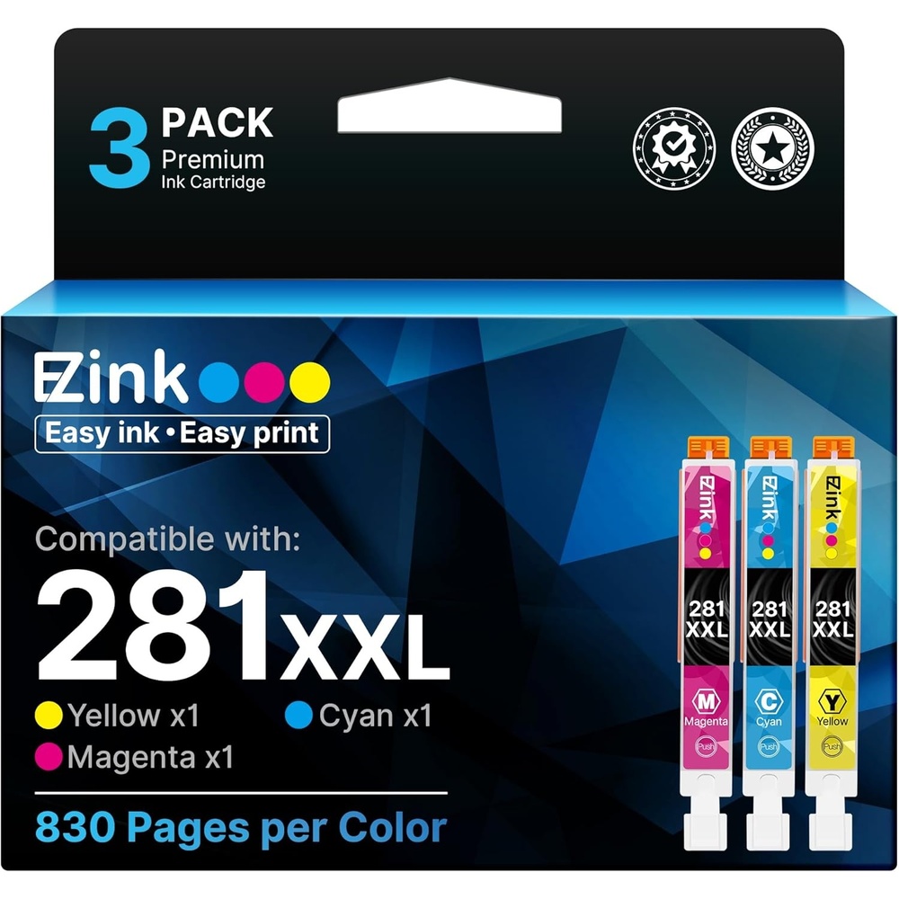 image:imageEZ Ink Compatible Ink Cartridge Replacement for Canon CLI281XXL 281 XXL Compatible with PIXMA TR7520 TR8520 TS6120 TS6220 TS8120 TS8220 TS9120 TS9520 TS9521C Printer 3 Pack