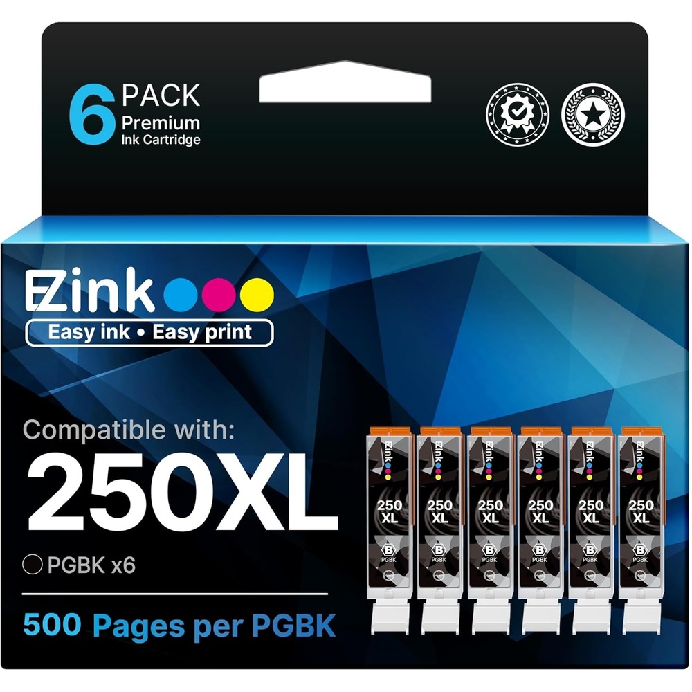 image:imageEZ Ink Compatible Ink Cartridge Replacement for Canon PGI250XL PGI 250 XL to use with PIXMA MX922 MX722 MG5420 MG5520 MG5620 MG6320 MG6420 MG6620 MG7120 MG7520 iP8720 Large Black 6 Pack