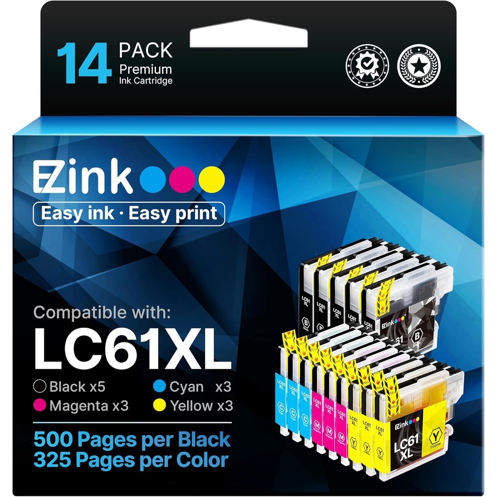 image:imageEZ Ink Compatible Ink Cartridges Replacement for Brother LC61 LC65 LC61 LC61BK LC61C LC61M LC61Y to use with MFC490CW MFC495CW MFC6490CW MFC6890CDW 5 Black 3 Cyan 3 Magenta 3 Yellow