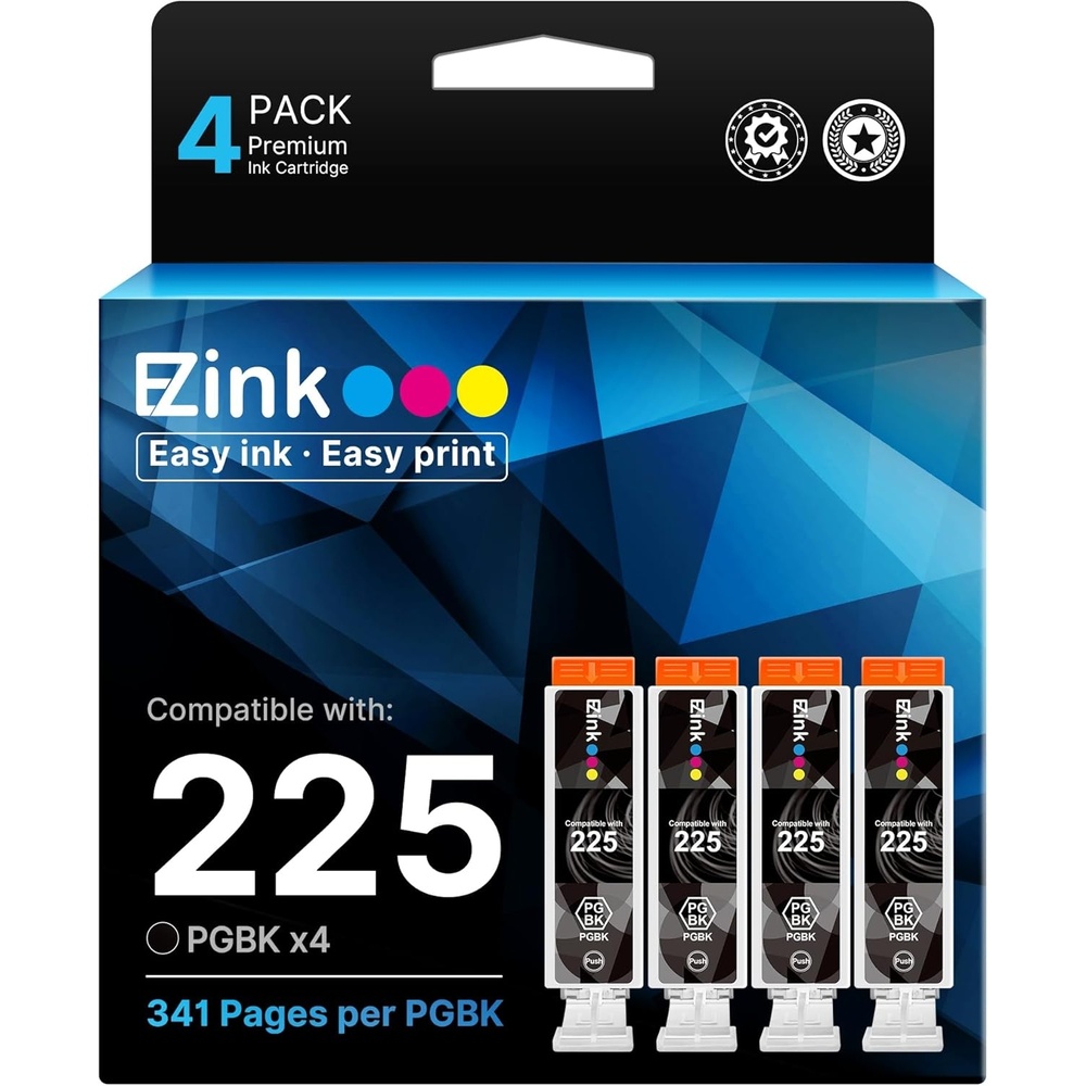 image:imageEZ Ink Compatible PGI225 Black Ink Cartridges Replacement for Canon PGI225 PGI225 to use with PIXMA MG6220 MG5220 MG8220 MG5320 MX882 MG6120 MG8120 iP4820 iP4920 iX6520 Printer 4 Pack Large Black