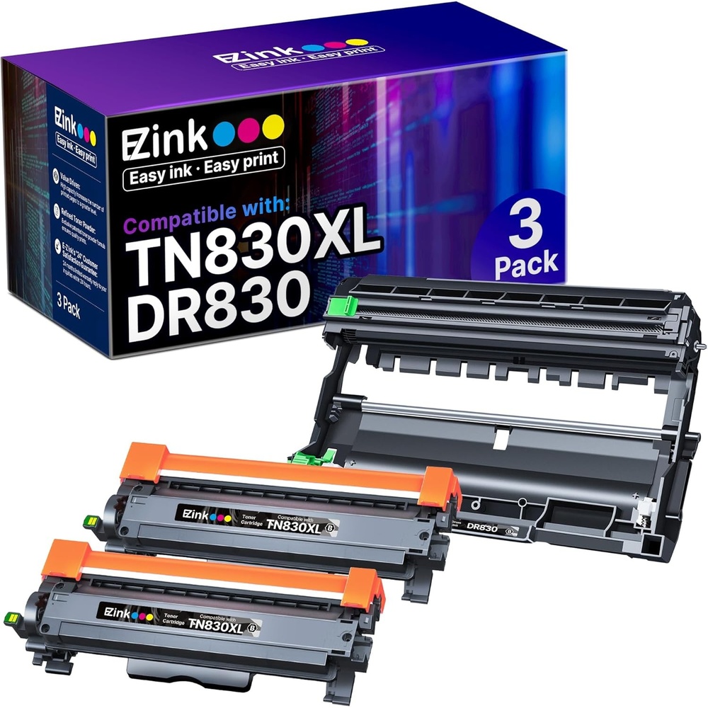 image:imageEZ Ink Compatible TN830XL Toner Cartridges DR830 Drum Unit Replacement for Brother TN830 DR830 TN830xl Toner for Brother Printer HLL2460DW DCPL2640DW HLL2405W HLL2480DW MFCl2820DW Printer3Pack