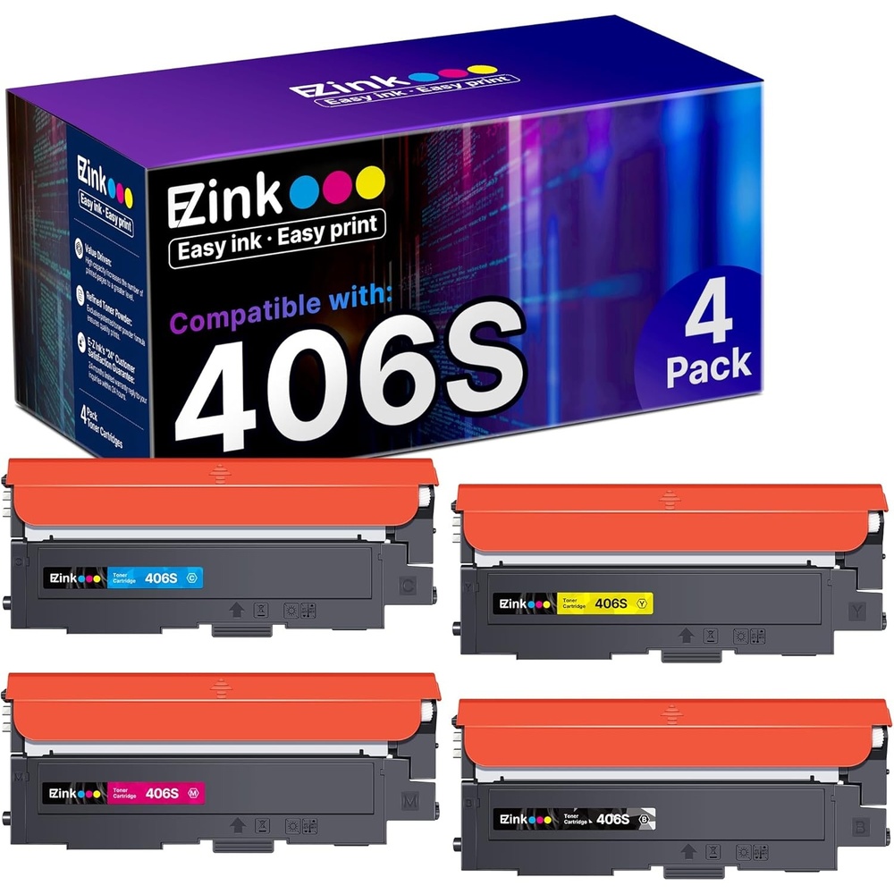 image:imageEZ Ink Compatible Toner Cartridge Replacement for Samsung 406 406S CLTK406S CLTC406S CLTM406S CLTY406S to use with Xpress C460W C410W Printer1 Black 1 Cyan 1 Magenta 1 Yellow 4 Pack