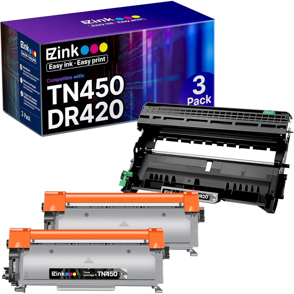 image:imageEZ Ink Compatible Toner Cartridge and Drum Unit Replacement for Brother TN450 TN420 DR420 to use with HL2270DW HL2280DW HL2230 HL2240 MFC7360N MFC7860DW 2840 2940 2 Toner 1 Drum 3 Pack