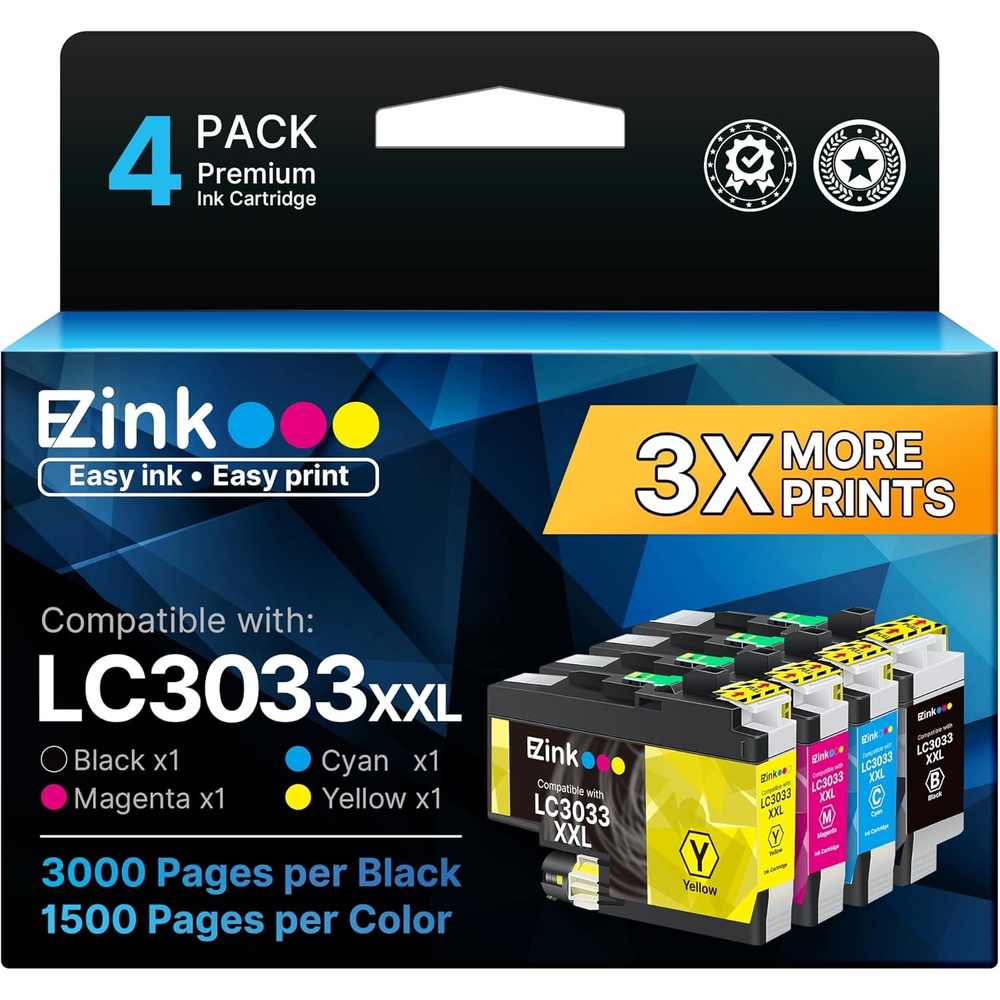 image:imageEZ Ink LC3033XXL Compatible Replacement for Brother LC3033 Ink Cartridges BKCMY LC3033 XXL LC3035 High Yield for MFCJ995DW MFCJ805DW MFCJ815DW MFCJ995DW XL MFCJ805DW XL Printer 4 Pack