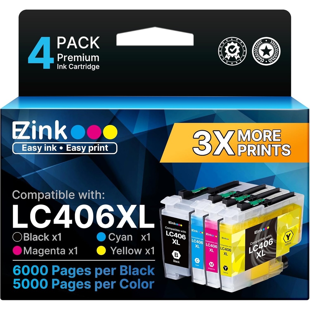 image:imageEZ Ink LC406XL LC406 Ink Cartridges for Brother Printer Replacement for Brother Ink Cartridges LC406 for MFCJ4335DW MFCJ5855DW MFCJ6555DW MFCJ4535DW MFCJ6955DW MFCJ4345DWXL MFCJ5955DW 4 Pack
