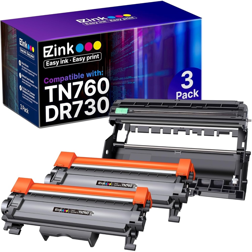 image:imageEZ Ink TN760 Toner Cartridge and DR730 Drum Unit Compatible for Brother TN760 TN730 DR 730 to Use with MFCL2710DW MFCL2750DW HLL2370DW DCPL2550DW 3 Pack 2 Toner Cartridge 1 Drum Unit