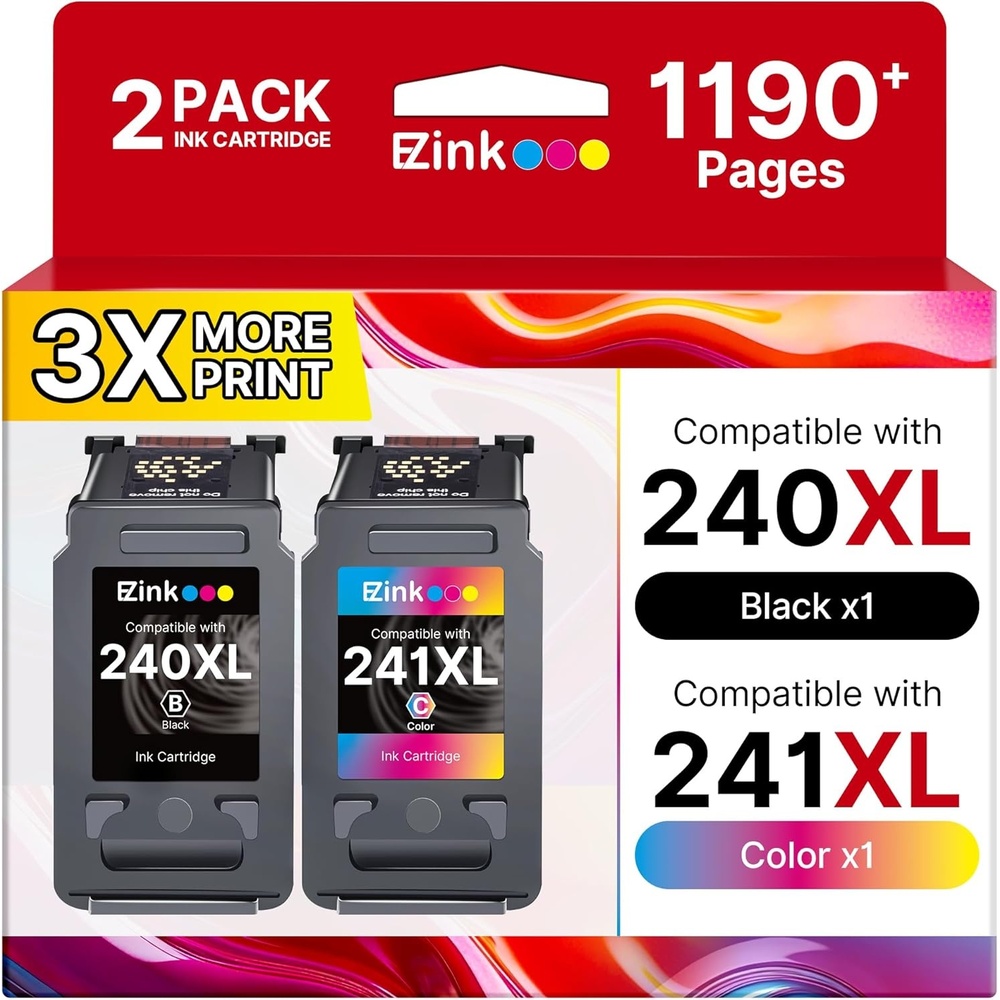 image:imagePG240XLCL241XL Ink Cartridge Replacement for Canon 240XL 241XL Combo Pack 240XL 241XL Works with PIXMA TS5120 MG2120 MG3620 MG3520 MG3522 MX452 MX472 MX512 MX532 Printer 1 Black 1 TriColor