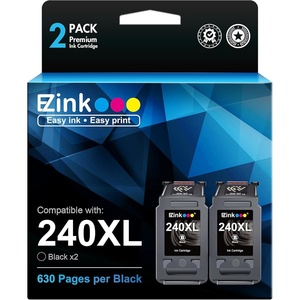 image:image240XL Ink Cartridge Replacement for Canon 240XL Black Ink Cartridge PG240XL PG240 Works with PIXMA PIXMA MG3620 TS5120 MG3520 MG3220 MG2120 MG4220 MX392 MX452 MX522 Printer 2 Pack Black