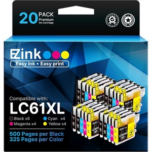 image:imageEZ Ink Compatible Ink Cartridge Replacement for Brother LC61 LC61 LC65 XL to use with MFCJ615W MFC5895CW MFC290C MFC5490CN MFC790CW MFCJ630W 8 Black 4 Cyan 4 Magenta 4 Yellow 20 Pack