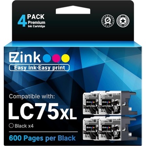image:imageEZ Ink Compatible Ink Cartridge Replacement for Brother LC75XL High Yield Compatible with MFCJ6510DW MFCJ6710DW MFCJ6910DW MFCJ280W MFCJ425WBlack4 Pack