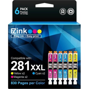image:imageEZ Ink Compatible Ink Cartridge Replacement for Canon CLI281XXL 281 XXL for PIXMA TR7520 TR8520 TS6320 TS6120 TS6220 TS8120 TS8220 TS9120 TS9520 TS9521C Printer Cyan Magenta Yellow 6 Pack