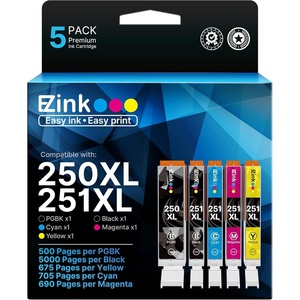 image:imageEZ Ink Compatible Ink Cartridge Replacement for Canon PGI250XL PGI 250 XL CLI251XL CLI 251 XL to use with PIXMA MX922 MG5520 1 Large Black 1 Cyan 1 Magenta 1 Yellow 1 Small Black 5 Pack