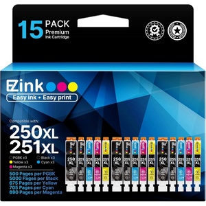 image:imageEZ Ink Compatible Ink Cartridges Replacement for Canon 250 251 XL PGI250XL CLI251XL to use with PIXMA MX922 MX920 IX6820 MG5520 MG7520 IP8720 MG6620 MG6320 MG7120 15 Pack