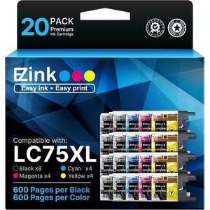 image:imageEZ Ink LC75XL Ink Cartridges Compatible for Brother LC75 Ink Cartridge LC 75 LC71 LC79 XL to Use with Brother MFCJ430W MFCJ6510DW MFCJ6710DW 20 Pack 8 Black 4 Cyan 4 Magenta 4 Yellow