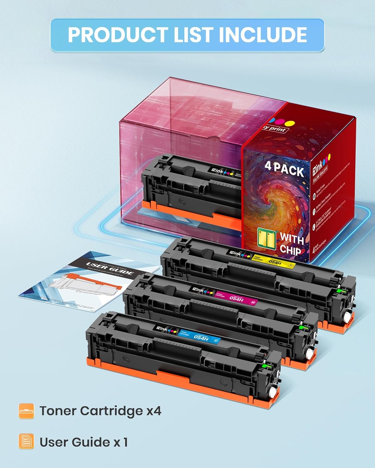 image:image054 MF642cdw Toner Cartridge Compatible for Canon 054 054H Toner Cartridge Set for 054 Canon Toner Use with MF642Cdw MF644Cdw MF641Cw LBP622Cdw MF641Cdw LBP623Cdw LBP621Cw Black Cyan Magenta Yellow