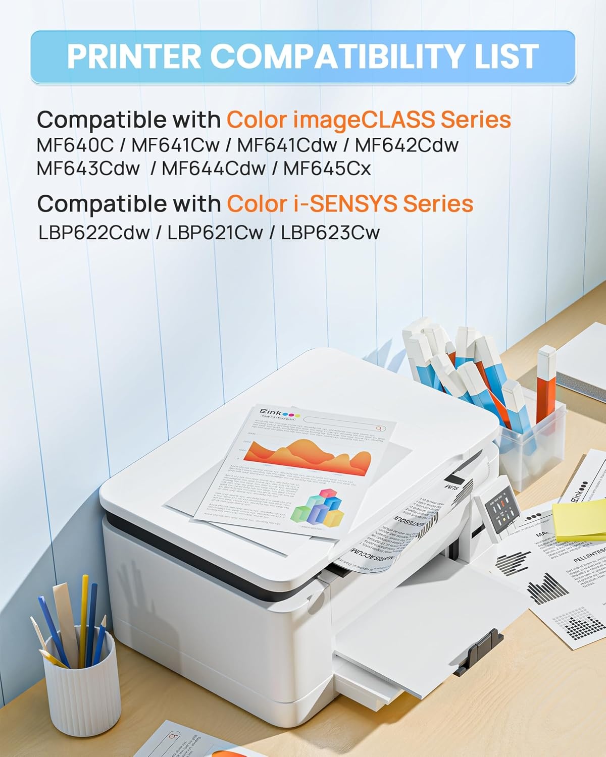 image:image054 MF642cdw Toner Cartridge Compatible for Canon 054 054H Toner Cartridge Set for 054 Canon Toner Use with MF642Cdw MF644Cdw MF641Cw LBP622Cdw MF641Cdw LBP623Cdw LBP621Cw Black Cyan Magenta Yellow
