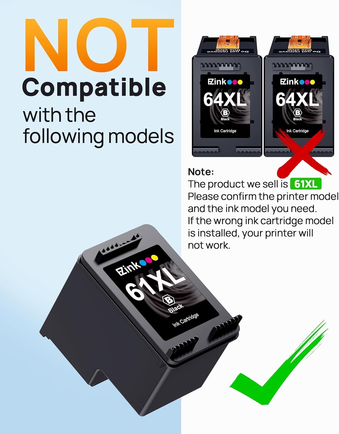image:image61XL Ink Cartridges Remanufactured Replacement for HP Ink 61 61XL Ink Cartridges for HP Printers Envy 4500 5530 4502 4501 5535 OfficeJet 4630 4635 DeskJet 2540 1000 1010 1510 2 Black