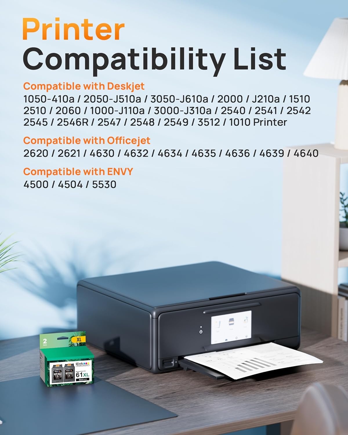 image:image61XL Ink Cartridges Remanufactured Replacement for HP Ink 61 61XL Ink Cartridges for HP Printers Envy 4500 5530 4502 4501 5535 OfficeJet 4630 4635 DeskJet 2540 1000 1010 1510 2 Black