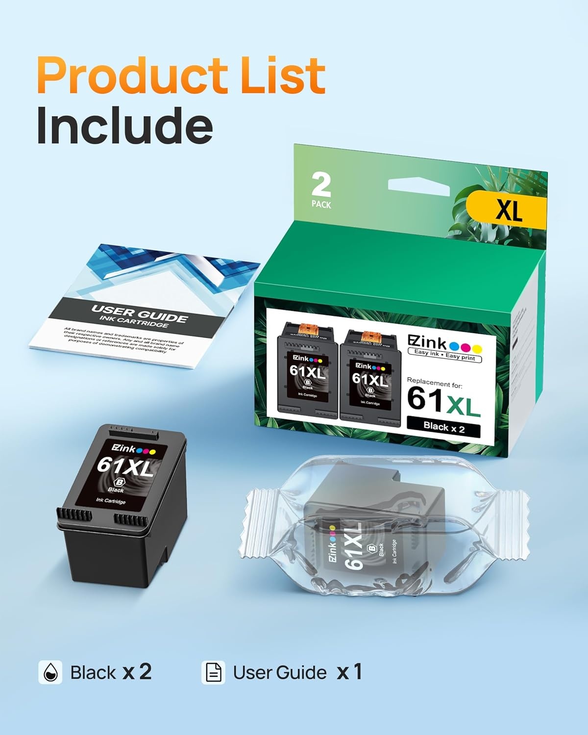 image:image61XL Ink Cartridges Remanufactured Replacement for HP Ink 61 61XL Ink Cartridges for HP Printers Envy 4500 5530 4502 4501 5535 OfficeJet 4630 4635 DeskJet 2540 1000 1010 1510 2 Black