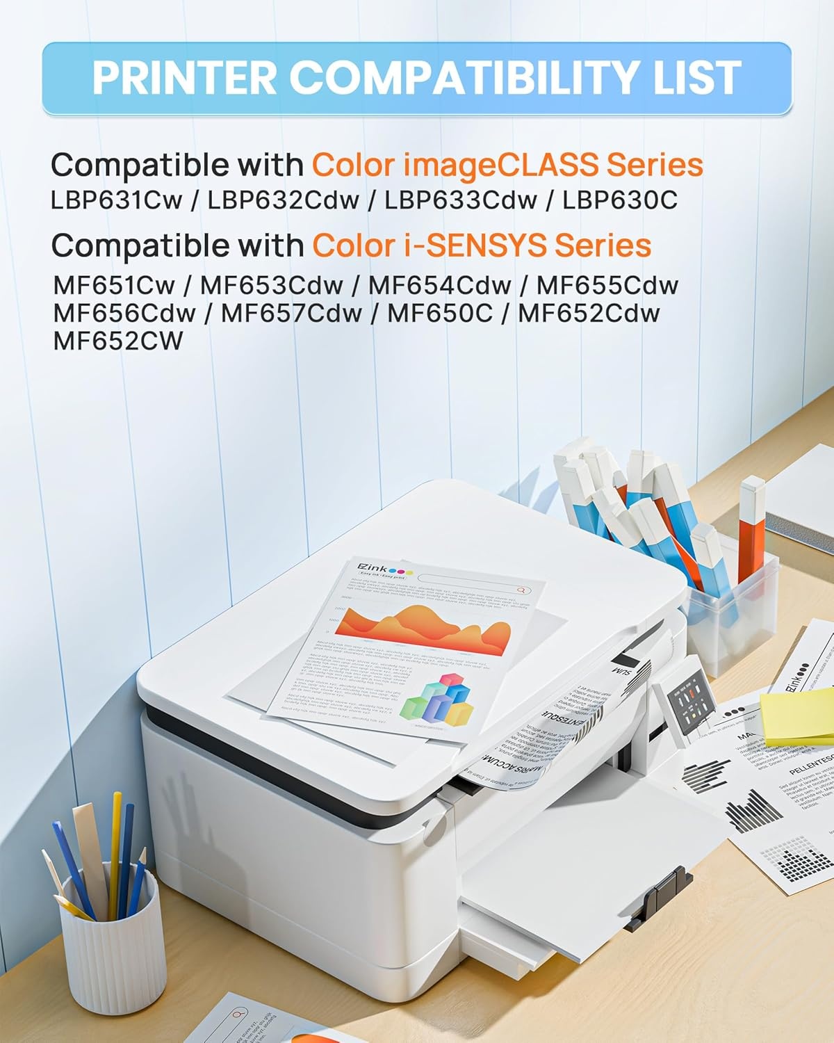 image:imageEZ Ink 067H 067 Toner Cartridge with Chip Compatible for Canon 067H Toner Cartridge Set High Yield Cartridge 067 for Canon imageCLASS MF656Cdw MF654Cdw LBP632Cdw MF653Cdw Printer BCMY 4 Pack