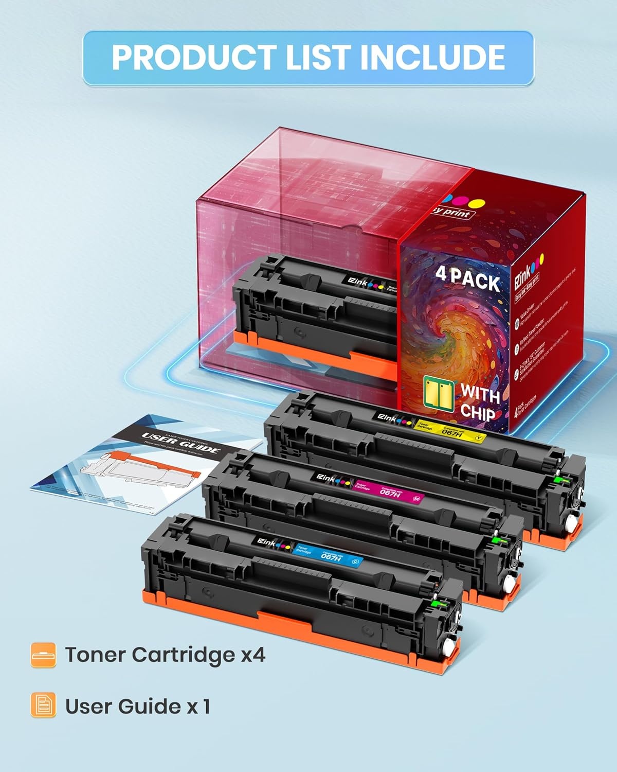 image:imageEZ Ink 067H 067 Toner Cartridge with Chip Compatible for Canon 067H Toner Cartridge Set High Yield Cartridge 067 for Canon imageCLASS MF656Cdw MF654Cdw LBP632Cdw MF653Cdw Printer BCMY 4 Pack
