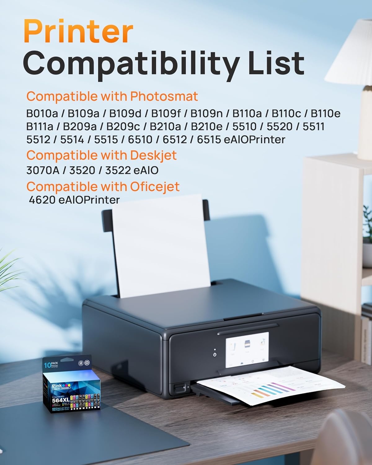 image:imageEZ Ink Compatible 564xl Ink cartridges for hp Printers Replacement for hp 564 Ink cartridges Combo Pack Black and Color for PhotoSmart 7520 7510 6510 6520 DeskJet 3520 3522 OfficeJet 4620 10Pack