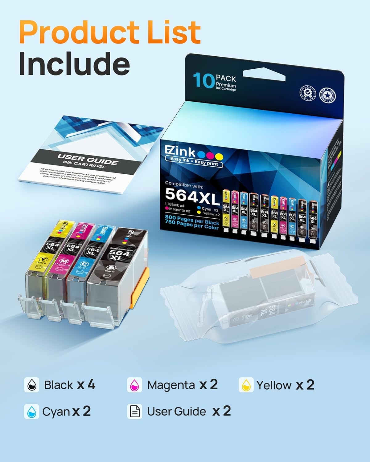 image:imageEZ Ink Compatible 564xl Ink cartridges for hp Printers Replacement for hp 564 Ink cartridges Combo Pack Black and Color for PhotoSmart 7520 7510 6510 6520 DeskJet 3520 3522 OfficeJet 4620 10Pack