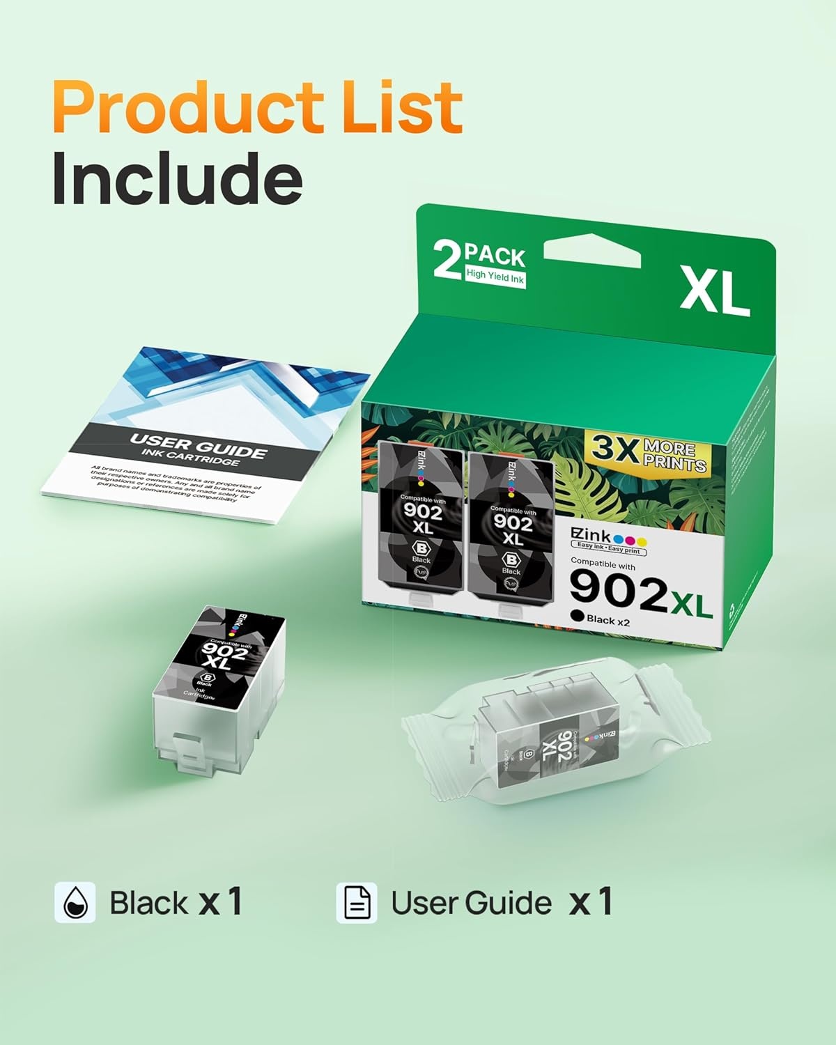 image:imageEZ Ink Compatible 902 Ink for HP 902XL Black 2 Pack Replacement for 902XL Ink Cartridges for HP Printers to use with Officejet Pro 6978 6968 6970 6974 6975 6960 Officejet 6962 6958 6950 6954 6951