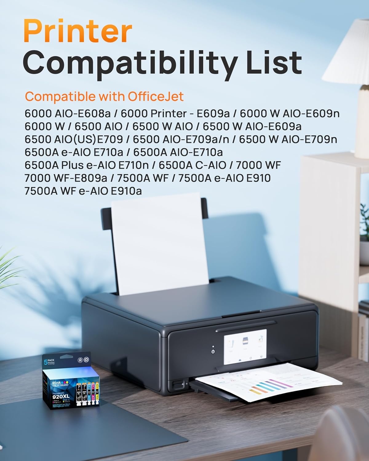 image:imageEZ Ink Compatible 920xl Ink Cartridges Combo Pack Replacement for HP 920XL 920 for use with Officejet 6500 6500A 6000 7000 7500 7500A E709 Printer 2 Black 1 Cyan 1 Magenta 1 Yellow 5 Pack