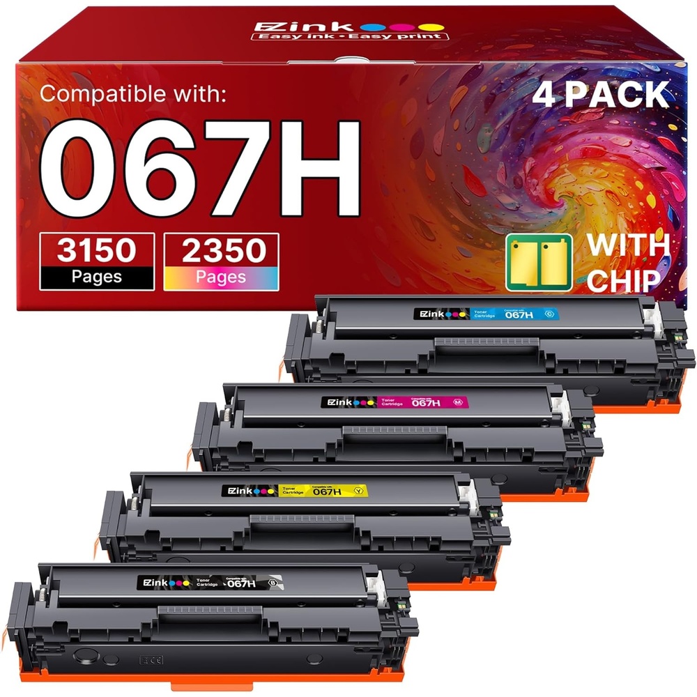 image:imageEZ Ink 067H 067 Toner Cartridge with Chip Compatible for Canon 067H Toner Cartridge Set High Yield Cartridge 067 for Canon imageCLASS MF656Cdw MF654Cdw LBP632Cdw MF653Cdw Printer BCMY 4 Pack