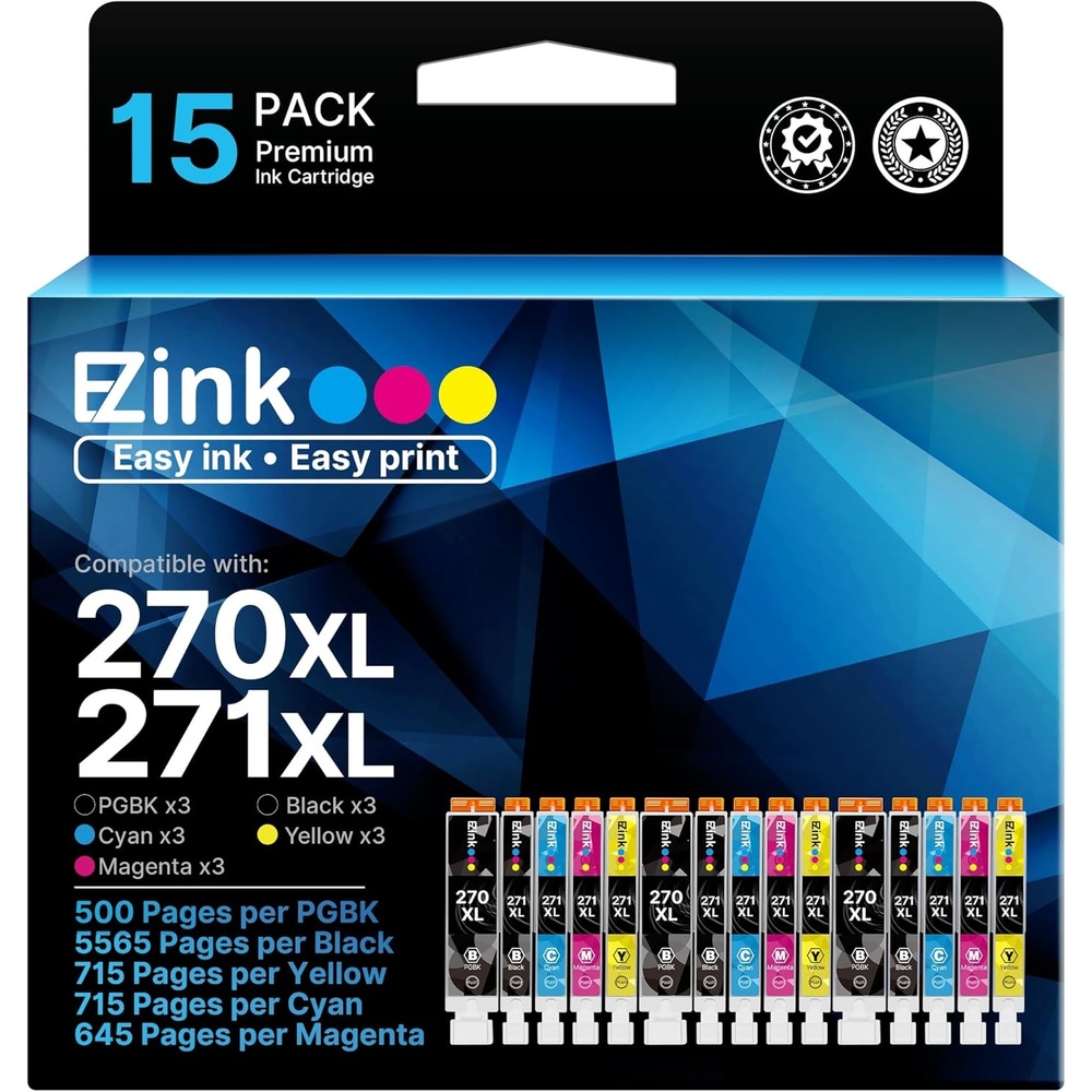 image:imageEZ Ink 270 271 XL Ink Compatible for Canon 270 271 PGI270XL CLI271XL Ink Cartridges to use with Canon Pixma TS6020 TS9020 MG7720 MG6821 MG5720 MG5721 MG5722 MG6820 MG6822 TS5020 TS802015 Pack