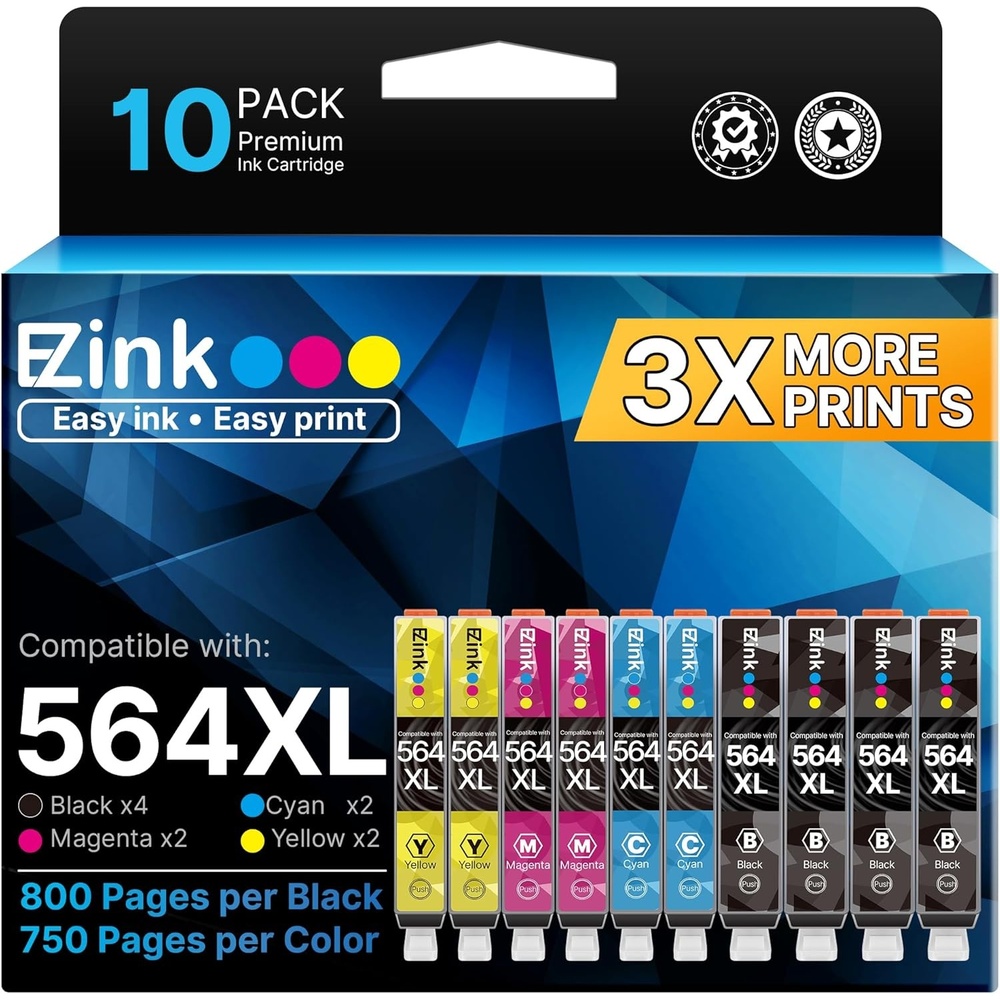 image:imageEZ Ink Compatible 564xl Ink cartridges for hp Printers Replacement for hp 564 Ink cartridges Combo Pack Black and Color for PhotoSmart 7520 7510 6510 6520 DeskJet 3520 3522 OfficeJet 4620 10Pack