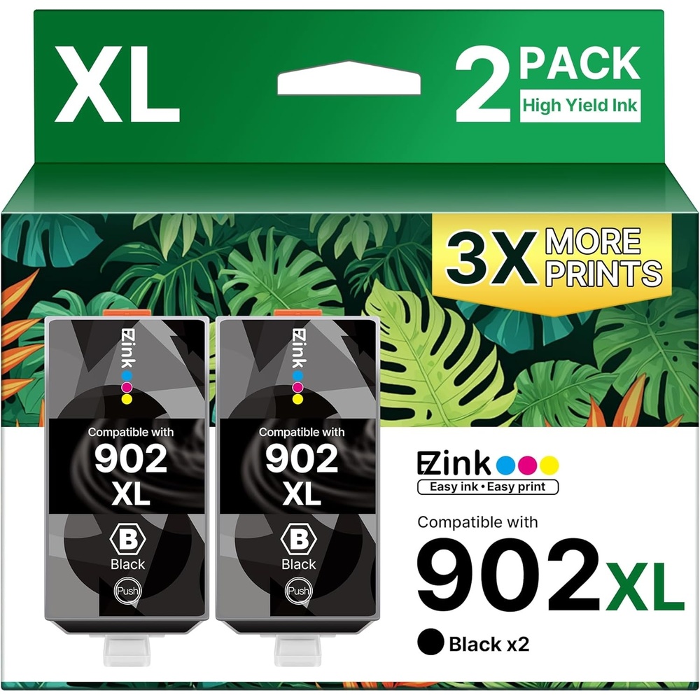 image:imageEZ Ink Compatible 902 Ink for HP 902XL Black 2 Pack Replacement for 902XL Ink Cartridges for HP Printers to use with Officejet Pro 6978 6968 6970 6974 6975 6960 Officejet 6962 6958 6950 6954 6951