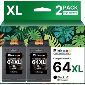 image:imageEZ Ink 64XL Black Ink Cartridge Remanufactured Replacement for HP 64xl Black Ink Cartridge HP Ink 64 Works with HP Envy Photo 7855 7858 6252 6255 7800 7100 7155 7158 Tango Series Printers 2 Black