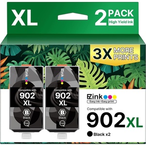 image:imageEZ Ink Compatible 902 Ink for HP 902XL Black 2 Pack Replacement for 902XL Ink Cartridges for HP Printers to use with Officejet Pro 6978 6968 6970 6974 6975 6960 Officejet 6962 6958 6950 6954 6951