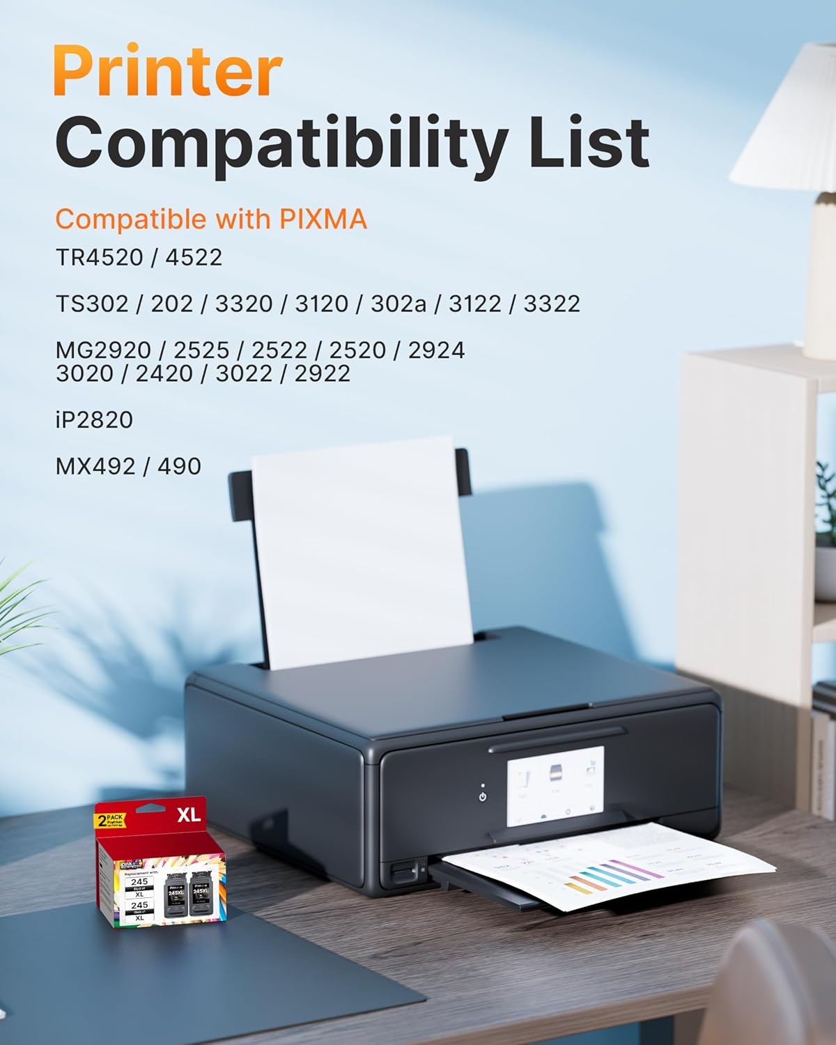 image:imageEZ Ink 245XL Ink Cartridge Replacement for Canon 245XL Black Ink PG245XL PG245XL 2 Black Works with Canon MG2522 Printer Ink Cartridges PIXMA MX490 MX492 TR4520 TR4500 TS3322 TS3122 TS202 TS302