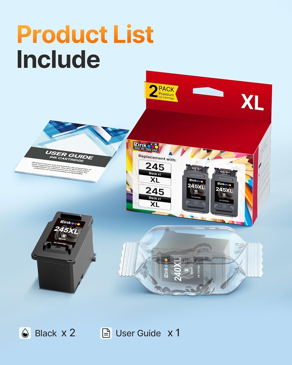 image:imageEZ Ink 245XL Ink Cartridge Replacement for Canon 245XL Black Ink PG245XL PG245XL 2 Black Works with Canon MG2522 Printer Ink Cartridges PIXMA MX490 MX492 TR4520 TR4500 TS3322 TS3122 TS202 TS302