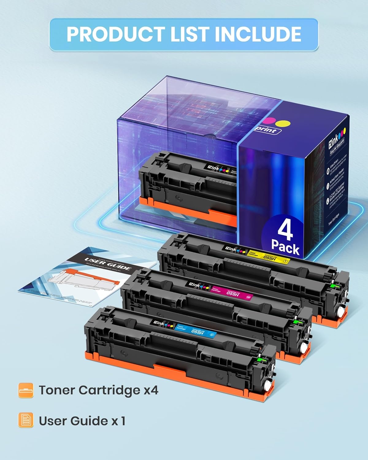 image:imageEZ Ink Compatible Toner Cartridge Replacement for Canon 055 055H High Capacity Toner Cartridge for Canon Color ImageCLASS MF743Cdw MF741Cdw MF746Cdw MF743 Printer Black Cyan Magenta Yellow 4Pack