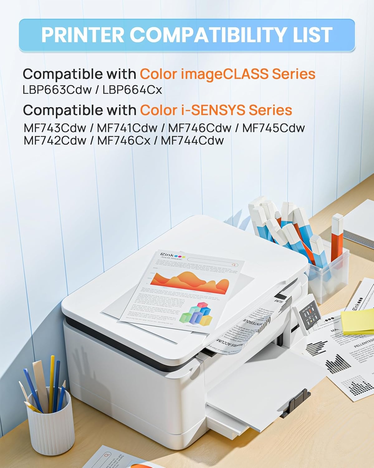 image:imageEZ Ink Compatible Toner Cartridge Replacement for Canon 055 055H High Capacity Toner Cartridge for Canon Color ImageCLASS MF743Cdw MF741Cdw MF746Cdw MF743 Printer Black Cyan Magenta Yellow 4Pack